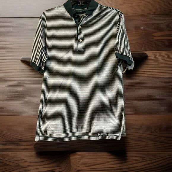 Bobby Jones Small Performance Golf Polo Short Sleeve Shirt Green White Striped - Picture 1 of 7